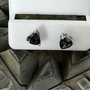 Elegant Sterling Silver 6MM 1.56 CTTW Mystic Topaz Heart Stud Earrings - NWT